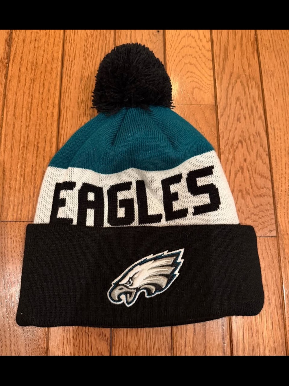 NFL Philadelphia Eagles Teal, White & Black Pom Knit Hat- Unisex- One Size
